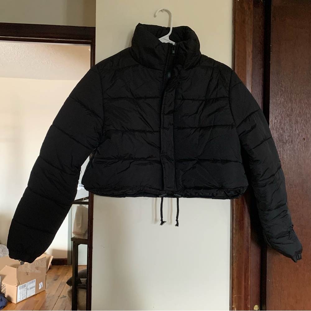 Shein Black Cropped Puffer Jacket
